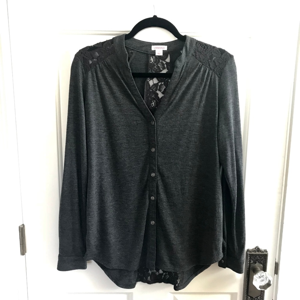 Xhilaration V-Neck Knit Top w/ Lace Detailing